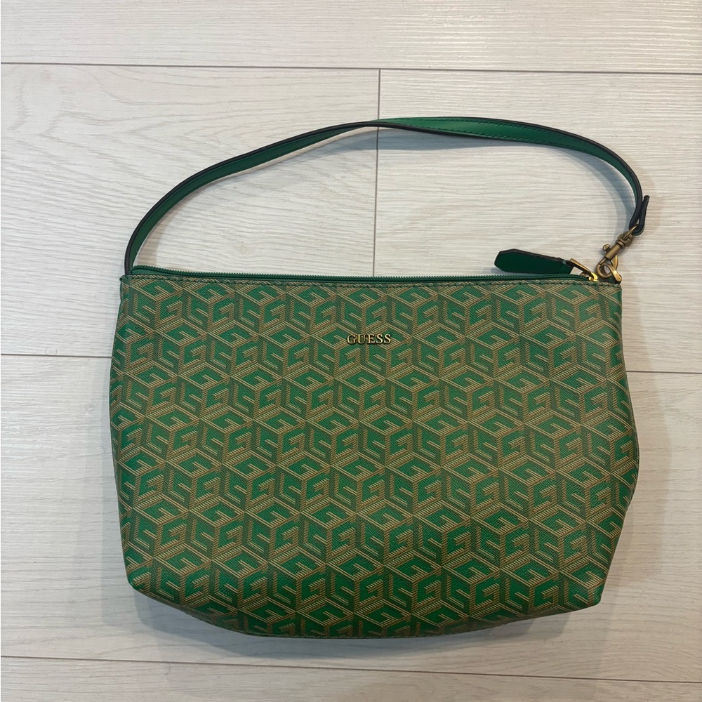 GUESS Geometric Green and Gold Shoulder Bag